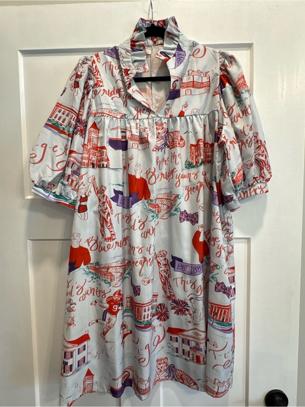 Whimsical Clemson Print Puff Sleeve Dress